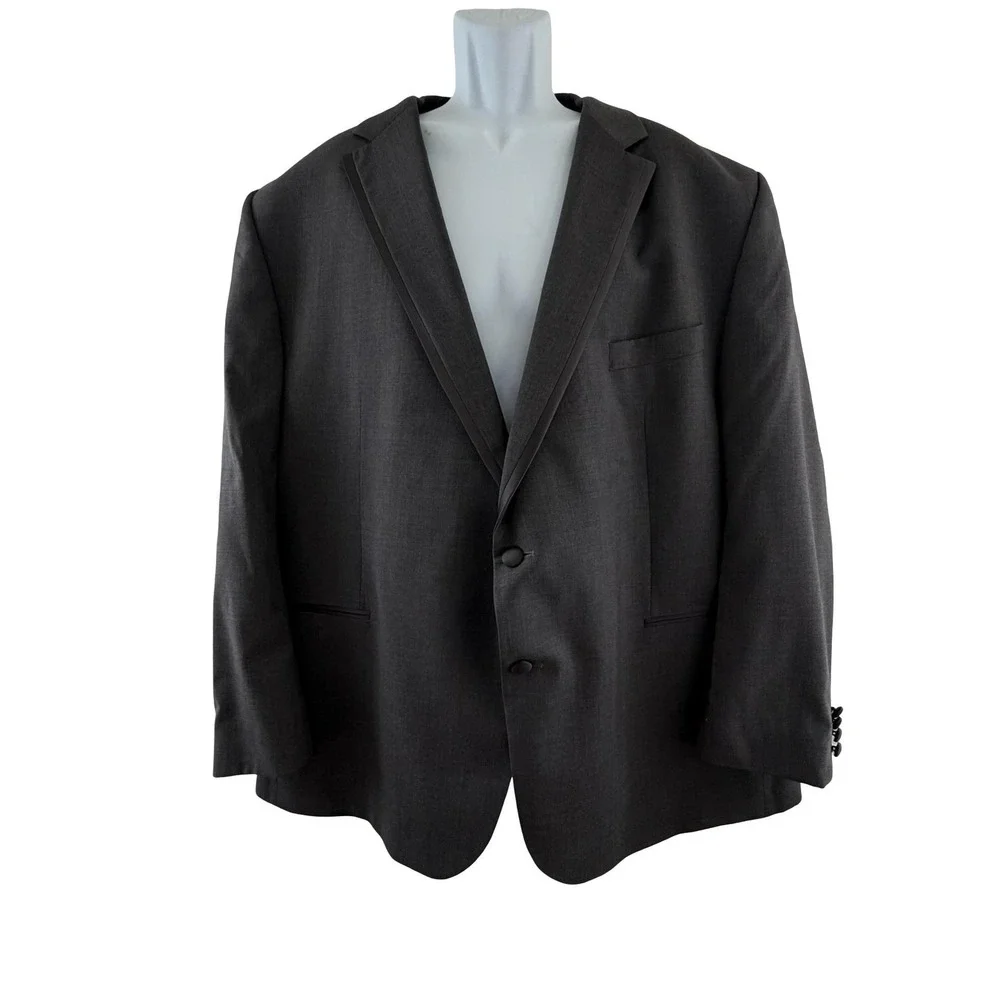 Vera Wang Men's Tuxedo Jacket 54R Gray Wool Satin Trim Formal Blazer Notch Lapel